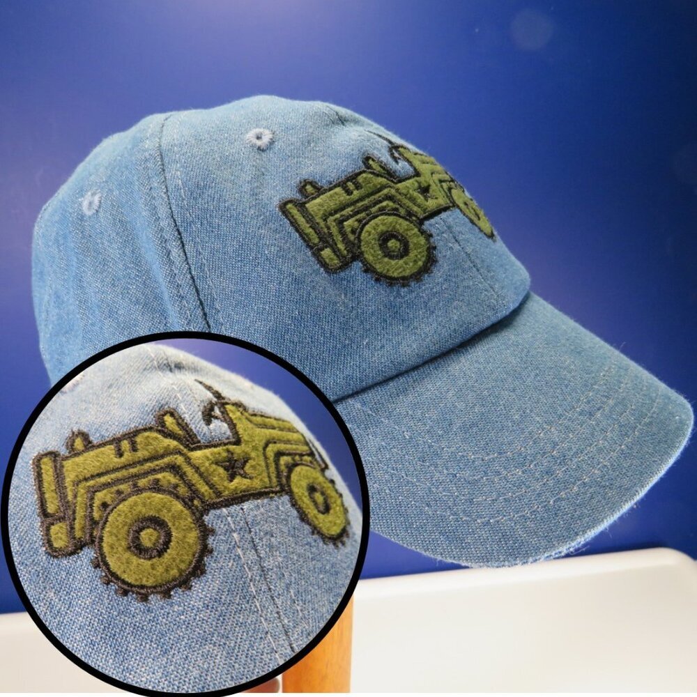 Green Jeep Blue Jean Child's Hat Cap 2 1/4" hard brim 100% cotton